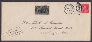 1925 Special Delivery 20c black Sc E14 FDC without cachet Washington DC SCV $175