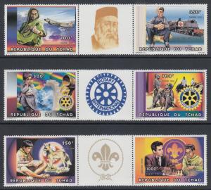 Chad Sc 695-697 MNH. 1996 Red Cross, Scouts & Rotary International Strips  