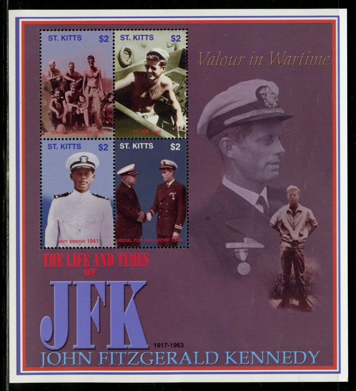 ST. KITTS THE LIFE & TIMES OF JOHN F. KENNEDY  SHEET II  MINT NEVER  HINGED 