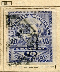 URUGUAY; 1888 early classic rouletted issue fine used 10c. value