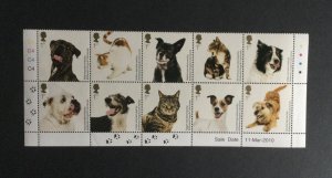 GB 2010. Battersea Dogs & Cats home. Set of 10 UMM stamps  - se-tenant.