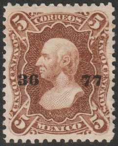 Mexico 1877 Sc 106 MH* 36 77 (Saltillo) overprint some disturbed gum