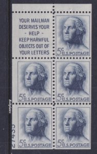 BOBPLATES #1213a Washington Booklet Pane Lower Left 27435 55% MintNH DCV=$50