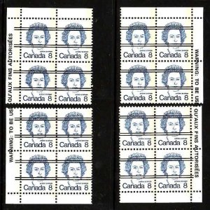 Canada-Sc#593- id5-unused NH 8c QEII precancel set of 4 corner blocks-1973-