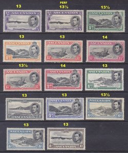 ASCENSION 1937-53 KGVI REIGN Mint 14 Different Perf Varieties See Scan 