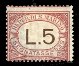 San Marino #J8 Cat$80, 1897 5L slate and brown, hinged