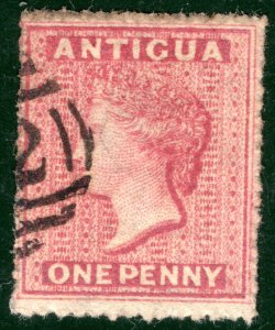 ANTIGUA QV Classic Stamp SG.5 1d Rosy Mauve (1863) Used A02 Cat £80+ RBLUE42