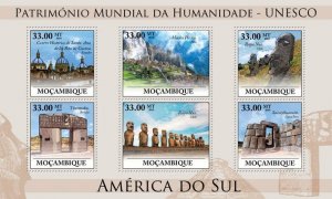 MOZAMBIQUE - 2010 - UNESCO Heritage, S. America-Perf 6v Sheet-Mint Never Hinged