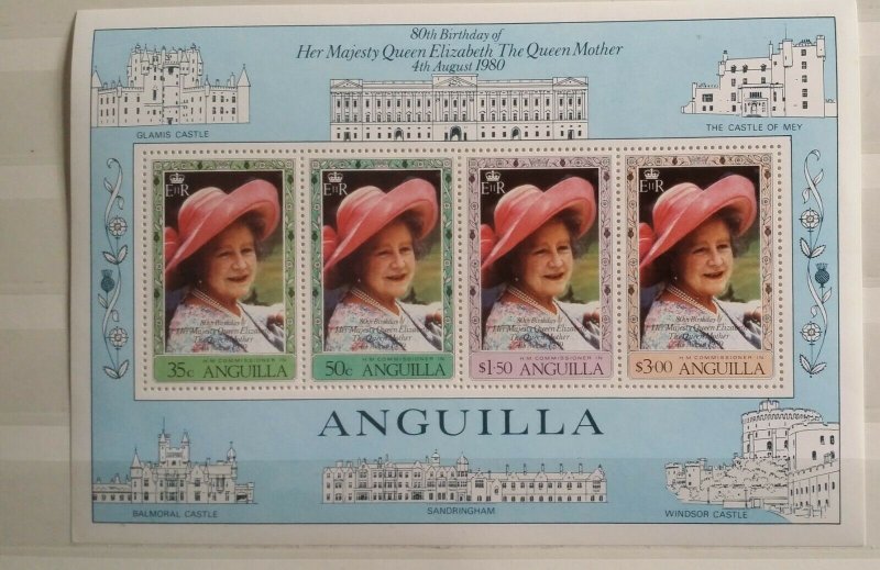 Anguilla 1980 Queen Mother 80th Birthday MNH Stamp Set & MS