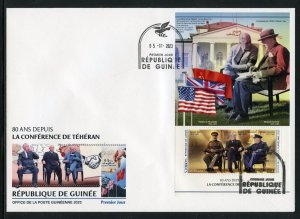 GUINEA 2023 80th ANNIVERSARY OF THE TEHERAN CONFERENCE FDR CHURCILL S/SHEET FDC