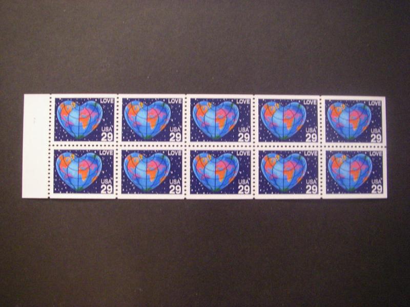 Scott 2536a, 29c Earth Love, UNFOLDED Pane of 10, PL#1112, MNH Booklet Beauty