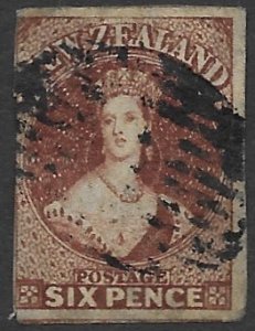 New Zealand 14   1863  6p red brn.  fine used