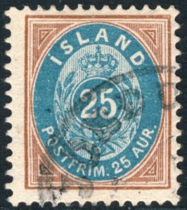 ICELAND 1900, SC #29, F 25 aur Perf 13, Light Cancel! cv $32.50  *Bay Stamps*