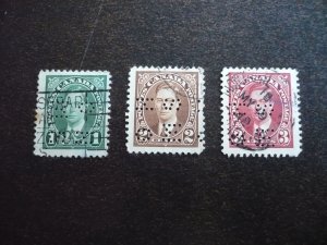 Stamps - Canada - Scott# 231-233 - Used Part Set of 3 Perfin Stamps