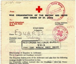 GB Channel Islands WW2 RED CROSS Message GUERNSEY *Wimborne* 1941 Dorset MAX72 