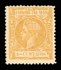 Spanish Colonies, Fernando Po #52 Cat$13, 1899 4c orange, hinged