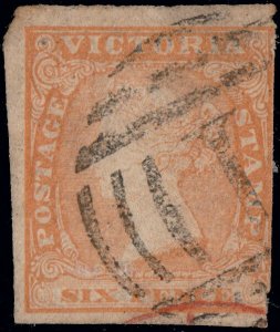 AUSTRALIA / VICTORIA 1854 - SG32a 6d dull orange - defective but fair appearance