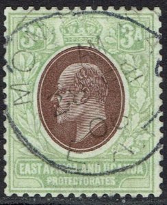 EAST AFRICA AND UGANDA 1904 KEVII 3A WMK MULTI CROWN CA USED