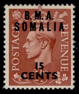 BRITISH OC OF ITALIAN COLONIES GVI SG S11, 15c on 1½d pale red-brown, M MINT.