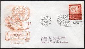 United Nations SC#55 3¢ U.N. Security Council FDC (1957) Addressed