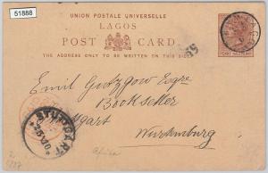 51888 - LAGOS -  POSTAL HISTORY - POSTAL STATIONERY CARD to GERMANY 1891