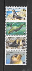 TRISTAN DA CUNHA #747-50 MARINE LIFE  WWF  MNH