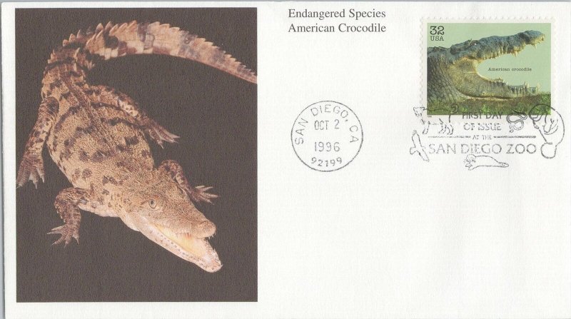 ZAYIX 1996 US 3105 FDC Mystic  Cachet Endangered Species American Crocodile