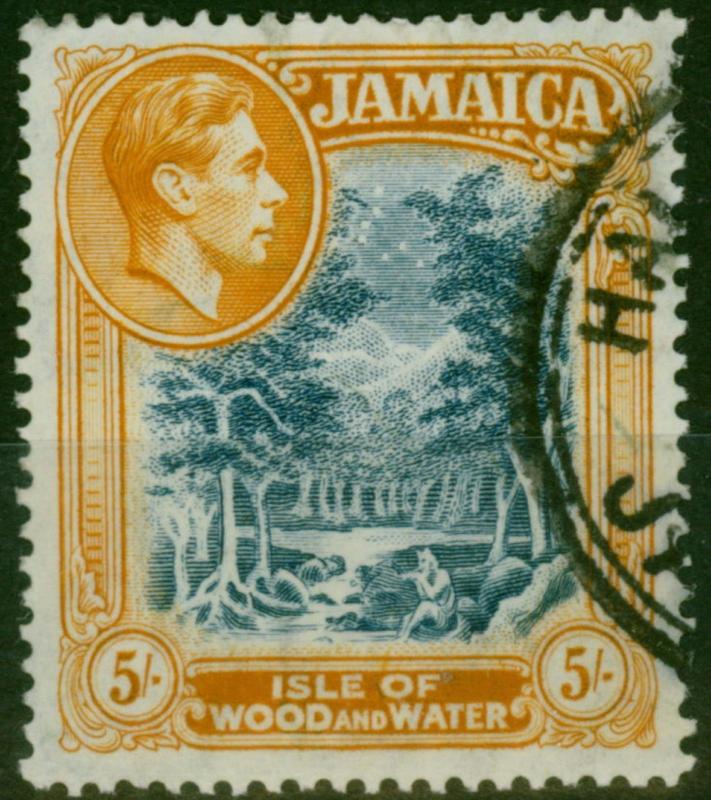 Jamaïque 1941 5S slate-blue & orange jaune sg132a Ligne P.14 très bien utilisé