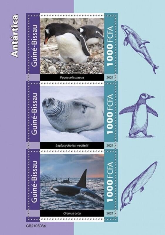 Guinea-Bissau - 2021 Antarctica, Penguin, Seal, Whale - 3 Stamp Sheet GB210508a