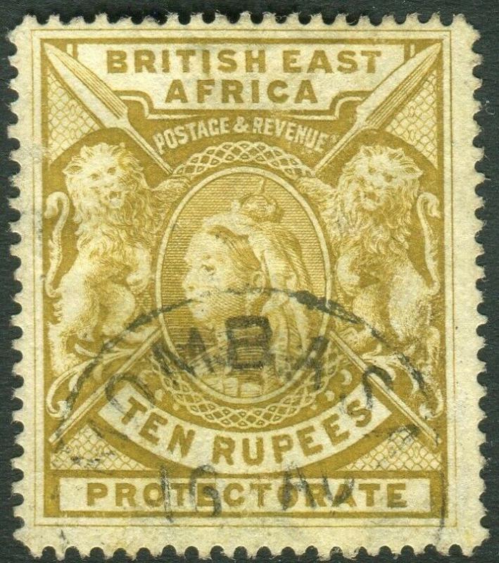 BRITISH EAST AFRICA-1897-1903 10r Yellow-Bistre.  A fine used example Sg 97