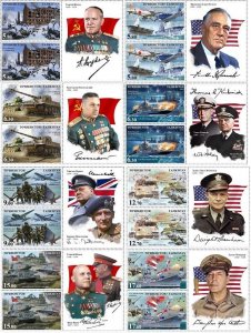 Tajikistan 2020 75 ann WWII set of 8 strips of 2 perf stamps and label each MNH