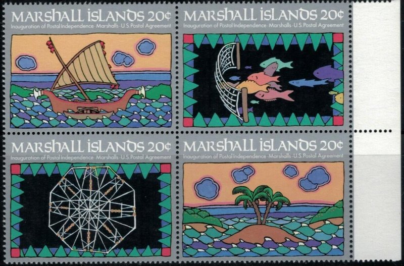 Marshall Islands 34a MNH Outrigger Canoe, Fishing, Fish block ZAYIX 1114SB12M