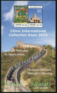 Aitutaki 614 ab sheet,MNH. China Collection EXPO,2013.Paul Gauguin,Great Wall.