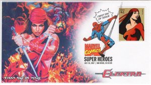 AO-4159i-1, 2007, Marvel Comics Super Heroes, FDC, Add-on Cachet, DCP, Elektra,