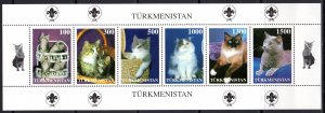 Turkmenistan 1997 DOMESTIC CATS/SCOUTS EMBLEM Compound Sheetlet Perforated MNH