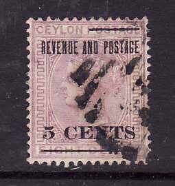 Ceylon-Sc#124- id7-used 5c on 8c lilac QV-1885-7-