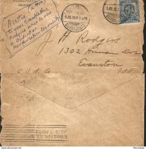 J) 1908 MEXICO, EAGLE, AIRMAIL, CIRCULATED COVER, FROM GUANAJUATO TO USA