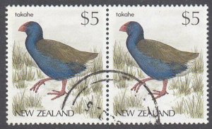 NEW ZEALAND 1985 $5 Bird - Takahe - fine used pair..........................E888