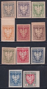 Poland 1919 Sc 61-71 Polish Eagle Issue Stamp MH