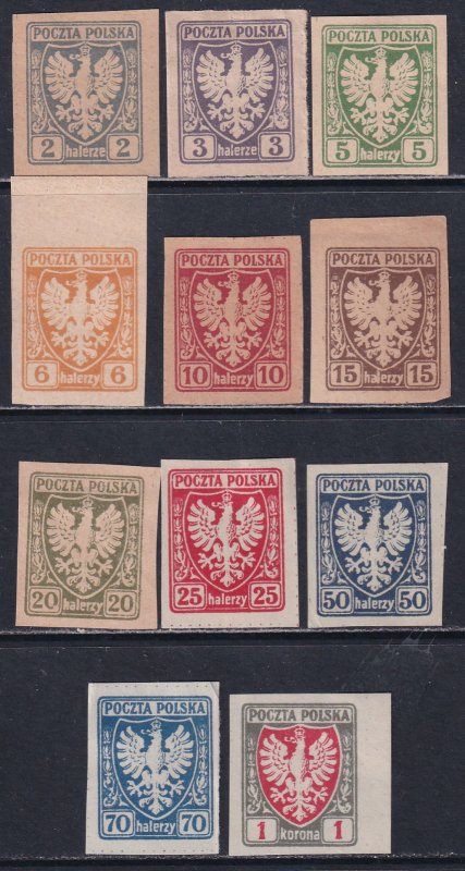 Poland 1919 Sc 61-71 Polish Eagle Issue Stamp MH