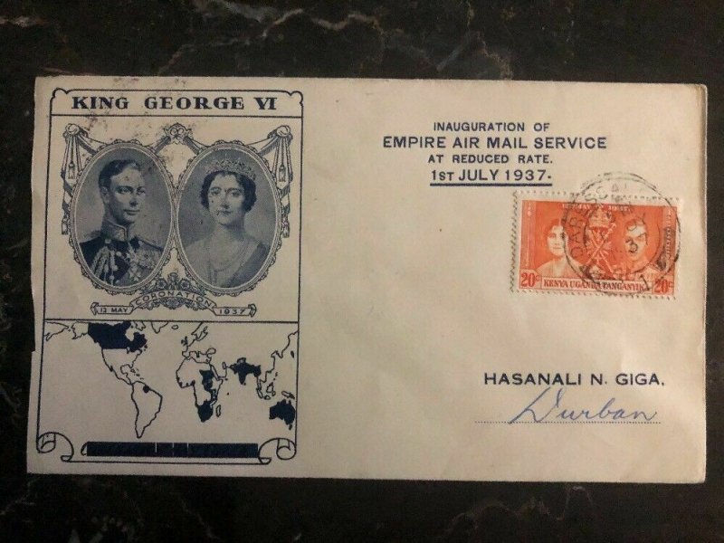 1937 DaresSalaam KUT FFC First Flight Cover Coronation King George VI To Durban