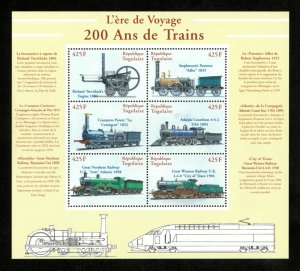 Togo 2000 -The Era of Voyage, 200 Years of Trains- Sheet of 6 - Scott 1956 - MNH