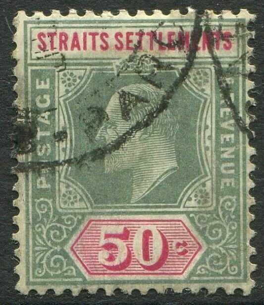 STRAITS SETTLEMENTS-1906 50c Dull Green & Carmine chalk Sg 135b GU V50193