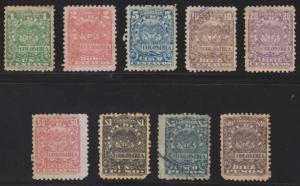 COLOMBIA 1902 MEDELLIN ISSUE Sc 257-265 Yvert 146-154 FULL SET MINT & USED €100 