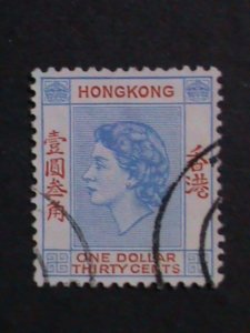 ​HONG KONG-1960 SC#195- 62 YEARS OLD-QUEEN ELIZABETH II $1.30-FANCY CANCEL-VF