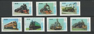 Uzbekistan 1999 Trains Locomotives / Railroads 7 MNH stamps