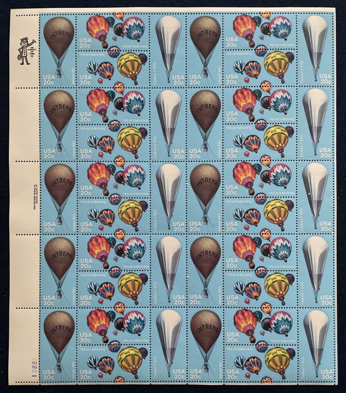 2032-2035 HOT AIR BALLOONING Sheet of 40 US 20¢ Stamps MNH 1983