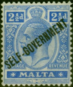 Malta 1922 2 1/2d Bright Blue SG107 Fine Very Lightly Mtd Mint 