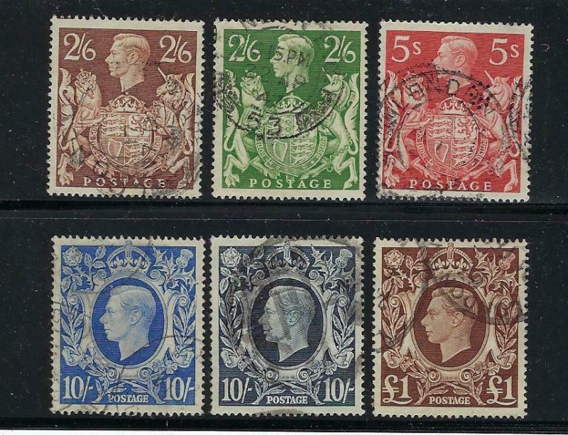 GREAT BRITAIN SCOTT #249-251A/275 1939-48 GEORGE VI HIGH VALUES-  USED