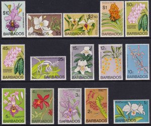 Sc# 396b / 411b Barbados 1975 Orchids complete set Wmk 373 MNH CV $75.55